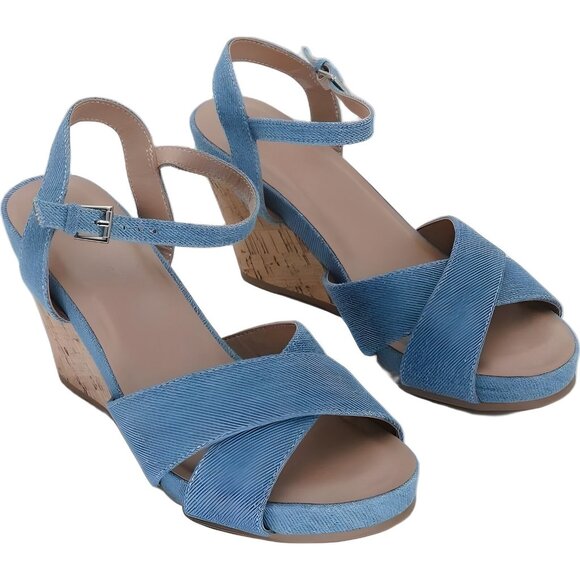 Aerosoles Denim Wedge Sandals for Women, Size 9.5W - Picture 4 of 6